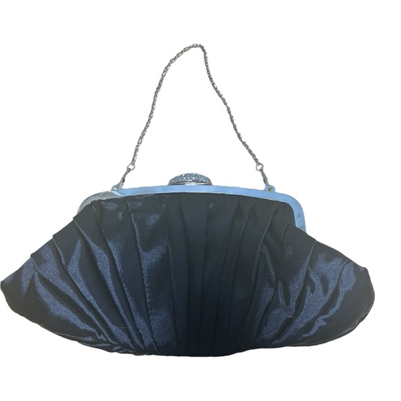 Handbags - Black Satin Pouch Style Clutch Evening Bag‎